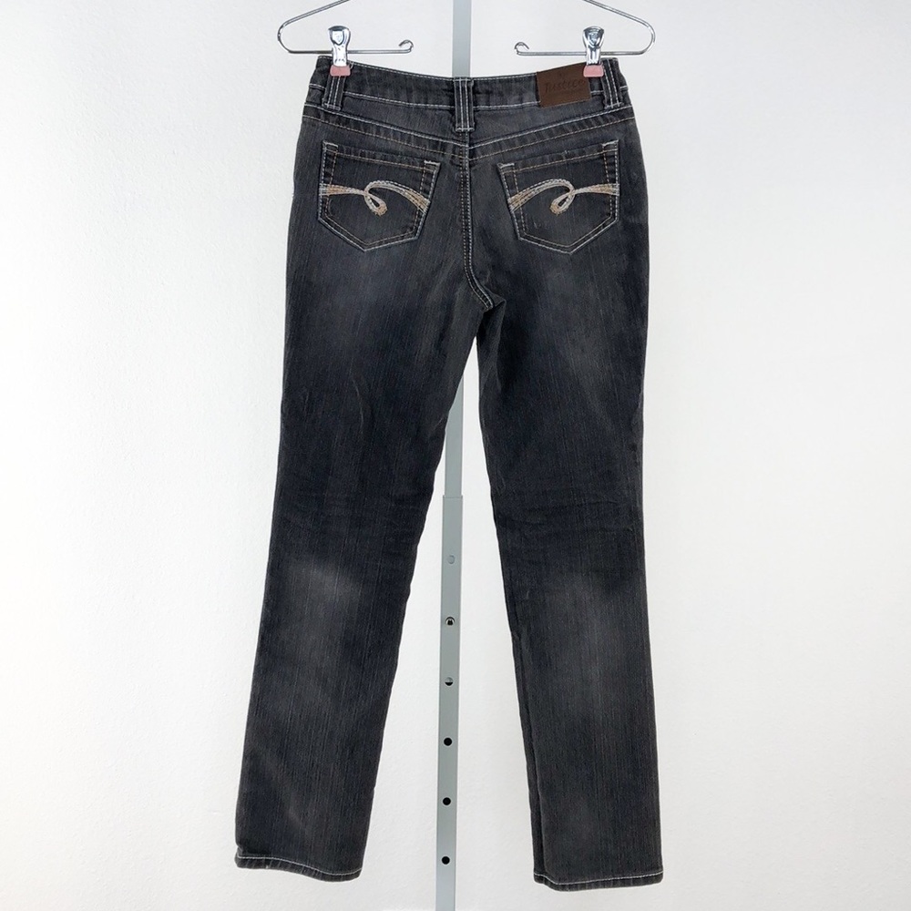 Justice Faded Black Straight Leg Jeans, 12 R - Picture 4 of 8